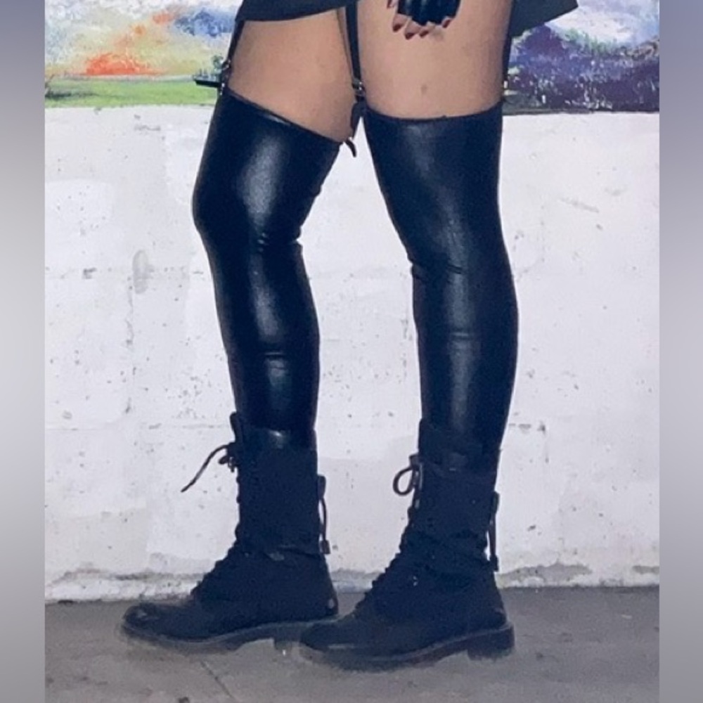 Faux leather with latex look Thigh-High holdup up tights